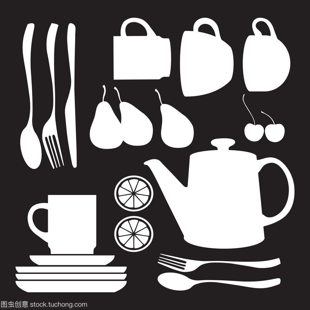 下午茶時光 向量集中的優雅餐具
